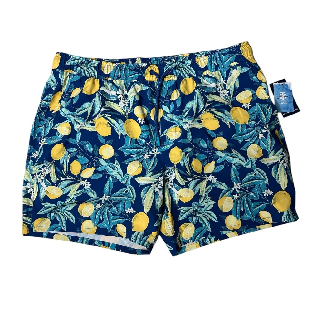 NWT Izod Saltwater Swim Trunks, Blue /Yellow, Size XXL